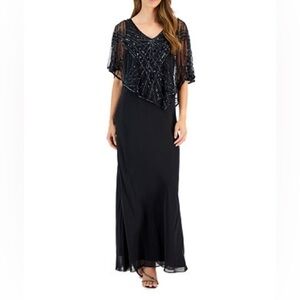 J KARA Caplet Embellished Overlay Gown Sz 14P